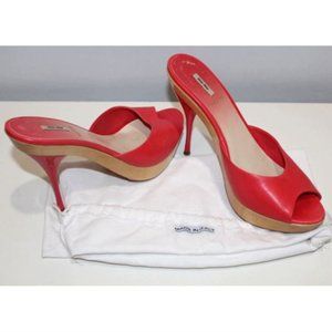 Mui Mui Hot Pink Leather Platform Slides, Sz 39/8.5